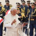 Pope Benedict XVI waves during welcoming ceremony to begin three-day visit to Lebanon