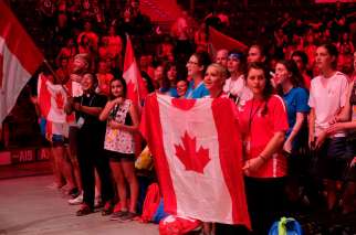 Canadian youth gather at the TAURON Arena in Krakow, Poland during World Youth Day July 26, 2016.