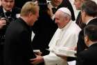  Pope Francis greets Rev. Jens-Martin Kruse of the Evangelical Lutheran Church of Rome during his general audience in Paul VI hall at the Vatican Jan. 18.