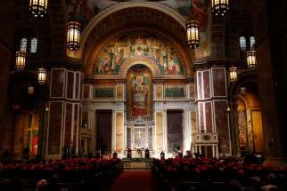Pope Francis meets with U.S. bishops in the Cathedral of St. Matthew the Apostle in Washington Sept. 23.