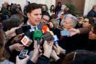 Juan Carlos Cruz, a victim of clergy sexual abuse in Chile, speaks with journalists near the Vatican in Rome Feb. 20, 2019.