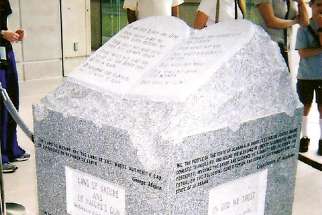 The Ten Commandments monument was removed from the Alabama state judicial building in 2003. 