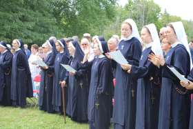 Sisters of the Queenship of Mary gather with guests for the opening of the order’s new motherhouse in Plantagenet County in eastern Ontario in late August.