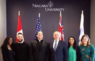 Mayor Maurizio Bevilacqua was joined by Niagara University president Fr. James J. Maher and some of its students for the announcement of the arrival of the school in the City of Vaughan. 