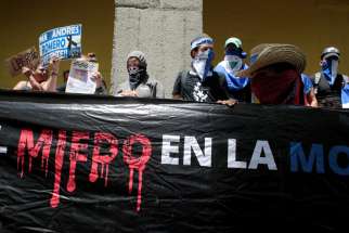 Demonstrators take part in a protest against Nicaraguan President Daniel Ortega&#039;s government Sept. 9, 2019, in Managua. With increasing concerns worldwide about human rights violations in Nicaragua, a Vatican representative has called for an immediate return to negotiations and a rollout of reforms necessary to hold &quot;free and transparent elections&quot; there.