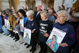 Sisters of Mercy and others pray inside the Russell Senate Office Building in Washington Feb. 27 during a &quot;Catholic Day of Action for Dreamers&quot; protest to press Congress to protect &quot;Dreamers.&quot;