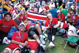 Young Canadians were in abundance at World Youth Day in Panama in January. This group proudly let their nationality be known as they waited for Mass to begin along with half a million other WYD pilgrims.