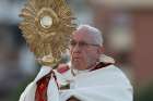 Pope Francis leads Benediction in observance of the feast of Corpus Christi in Ostia, a suburb of Rome, June 3.