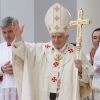 Pope Benedict XVI waves as concludes the celebration of Mass in Arezzo, Italy, earlier this month.