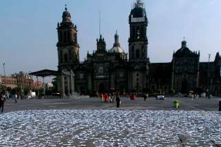 In this 2008 file photo, thousands of crosses are placed in Zocalo Square in Mexico City to protest abortion. Lawmakers in the Mexican state of Veracruz have approved a state constitutional amendment banning abortion and &quot;defending life from the moment of conception until natural death.&quot;