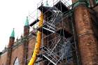 Scaffolding has been erected as work finally begins on the first phase of restoration of Our Lady of Assumption Church in Windsor, Ont.