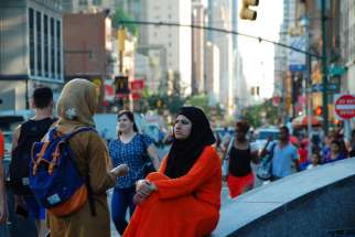 Two women at the Columbus Circle in New York City. Religious freedom advocates say that the incoming Trump administration should avoid the creation of a &#039;Muslim registry&#039;