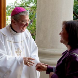 Download Files:    Hi-res Image      Web Image ARCHBISHOP MARTIN OF DUBLIN GREETS WOMAN OUTSIDE WASHINGTON CHURCH Irish Archbishop Diarmuid Martin of Dublin greets a churchgoer after celebrating Mass at Holy Trinity Church in the Georgetown neighborhood of Washington last year. The Irish bishops have released a new pastoral letter which deals with the importance of repentance for the Irish Catholic Church. 