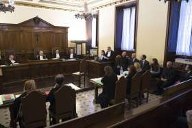 The opening proceedings for the &#039;VatiLeaks&#039; case are seen in a Vatican courtroom Nov. 24. All five people accused of involvement in leaking and publishing confidential documents about Vatican finances were present at the opening of the criminal trial in a Vatican courtroom.