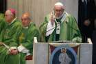Pope Francis gives the homily as he celebrates Mass at the Parish of St. Crispin in a suburb on the outskirts of Rome March 3, 2019.