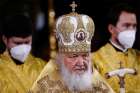 Russian Orthodox Patriarch Kirill of Moscow celebrates the Orthodox Christmas service at the Cathedral of Christ the Savior in Moscow in this January 6, 2022, file photo. A group of Orthodox theologians have issued a statement condemning Patriarch Kirill&#039;s support of the war in Ukraine.