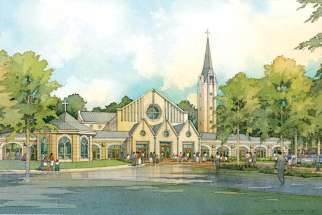 An artist’s drawing of the church planned for St. André Bessette Parish in Maple, Ont. 