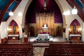 Our Lady of Peace in Toronto, complete with arrangements of fresh flowers, looked very different this Easter compared to its usual full house.