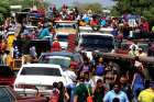 Venezuelans line up to cross into Colombia at the border in Paraguachon, Colombia, last February, when at  least 50,000 people per month were fleeing the country. 