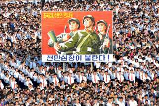 A view shows a Pyongyang city mass rally Aug. 10 in North Korea&#039;s Kim Il Sung Square. Archbishop Silvano Tomasi, an adviser to the Dicastery for Promoting Integral Human Development, says dialogue is needed in the U.S.-North Korea crisis.