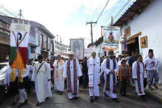 Clergymen and other worshippers take part in a march demanding peace in San Cristobal de Las Casas, in the southern state of Chiapas, Mexico, Nov. 3, 2024, after the murder of Father Marcelo Pérez. Father Pérez, who ministered in Indigenous regions rife with territorial conflicts and later denounced drug cartel violence, was shot dead Oct. 20 by two assailants on a motorcycle as he drove away from the Guadalupe church in San Cristóbal de las Casas, according to Mexican media reports.