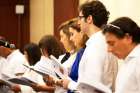 Choir members sing at the In Defense of Christians Ecumenical Prayer Service July 15, 2019, in Washington. The prayer service opened the second annual Ministerial to Advance Religious Freedom, taking place July 16-18 and convening government officials, representatives of international organizations, faith leaders, rights advocates and members of civil society organizations from around the world to discuss challenges to religious freedom.