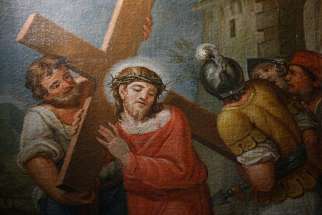 Jesus carries his cross in this painting in a chapel at the Pontifical Sanctuary of the Holy Stairs in Rome March 10.