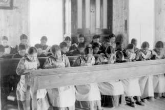 Study period at Roman Catholic Indian Residential School, [Fort] Resolution, Northwest Territories, date unknown.