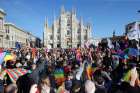 Demonstrators take part in a protest for gay rights in late February outside Italy&#039;s Milan Cathedral. The Italian government&#039;s approval of a controversial bill that grants legal recognition to non-married heterosexual and homosexual couples is a defeat for democracy and family life, an Italian bishop said.