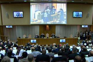 Members of the Synod of Bishops on synodality attend the second day of a two-day retreat at the Vatican Oct. 1, 2024, before the start of the second synod session.