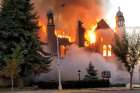 Flames engulf St. Jean Baptiste Church in Morinville, Alberta, June 30, 2021, in this still image taken form video obtained from social media.