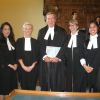 From left to right: Arblina Badal, Lauren Johnston, Associate Chief Justice Dennis O’Connor, Samantha Nolan and Rio Maligaya. 