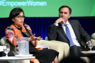 Canada&#039;s Minister of Finance Bill Morneau at the IMF 2017 World Bank meeting on &quot;Boosting Women&#039;s Economic Empowerment&quot; in Washington, D.C., April 2017.