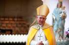 Archbishop Jose H. Gomez of Los Angeles, president of the U.S. Conference of Catholic Bishops, is seen during a special liturgy in renewing the consecration of the U.S. to the care of our Blessed Mother May 1, 2020, from the Cathedral of Our Lady of the Angels in Los Angeles.