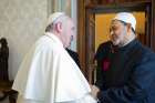 Pope Francis greets Ahmad el-Tayeb, grand imam of Egypt&#039;s al-Azhar mosque and university, during a private meeting at the Vatican May 23.