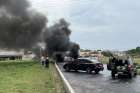 Demonstrators burn tires as they block federal roads during a protest the day after the Brazilian presidential election runoff, in Várzea Grande, Brazil, Oct. 31, 2022.