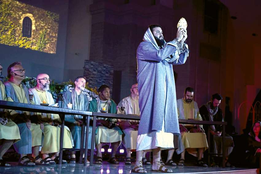 Lucas da Silva portrays Christ at the Last Supper in St. Padre Pio Parish’s production of Lead Me to the Cross. Performed twice, it raised about $60,000 for the parish.