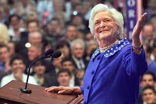 Former first lady Barbara Bush, the wife of one U.S. president and the mother of another, died April 17 at age 92 at her home in Houston. She is pictured in a 2002 photo. 