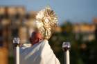 Pope Francis leads Benediction at the end of the Corpus Christi procession through the Casal Bertone neighborhood in Rome June 23, 2019.