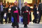 Chinese Bishops Joseph Guo Jincai of Chengde and Coadjutor Bishop John Baptist Yang Xiaoting of Yan&#039;an depart the opening session of the Synod of Bishops on young people, the faith and vocational discernment at the Vatican Oct 3. 