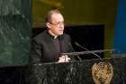 Msgr. Antoine Camilleri, Vatican undersecretary for relations with states, delivers a message from Pope Francis to a U.N. conference on nuclear weapons March 27 in New York City.