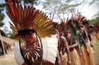 Shanenawa people dance during a festival to celebrate nature and ask for an end to the burning of the Amazon, in the indigenous village of Morada Nova near Feijo, Brazil.