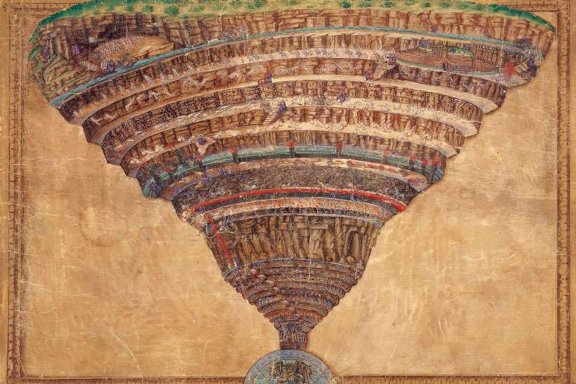 A illustration by Sandro Botticelli of the infernal abyss from Dante Alighieri&#039;s &quot;Divine Comedy&quot; is part of the manuscript collection of the Vatican Library. 