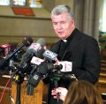 Bishop William McGrattan speaks to reporters at St. Michael’s Cathedral upon the 2013 election of Pope Francis. McGrattan has been chosen Bishop of Peterborough.