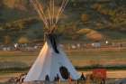 A teepee is pictured at a graveyard in the Cowessess First Nation near Grayson, Sask., July 6. A search found more than 750 unmarked graves at the former Marieval Indian Residential School.