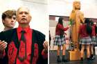 Artist Latash Nahanee, left, at the unveiling of a new welcome pole at St. Thomas Aquinas Regional Secondary School. Right, students brush the welcome pole with cedar boughs during the unveiling ceremony. As the school is rebuilt, the community is installing First Nations art as a symbol of reconciliation and a reminder of the past.