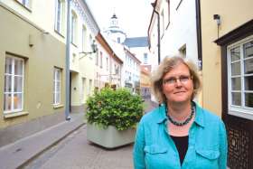 Indre Cuplinskas in the streets of Vilnius, Lithuania, where she ponders her ancestral past and how she would have dealt with Nazi and Soviet atrocities.