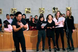 Youth from Toronto’s St. Gabriel’s Parish host a talent night to raise funds for the eight pilgrims who will attend World Youth Day in Panama in January. 