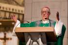 Bishop Dorylas Moreau of Rouyn-Noranda, Quebec, delivers his homily at the Basilica of Sainte Anne-de-Beaupre in Quebec during Canada&#039;s First Nations Mass June 26.