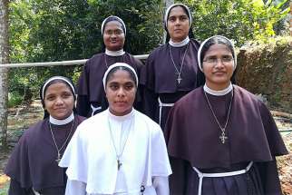  Missionaries of Jesus sisters pose for a photo Jan. 23, 2019, in Cochin, India. They prostested the alleged rape of their former superior by a bishop. 